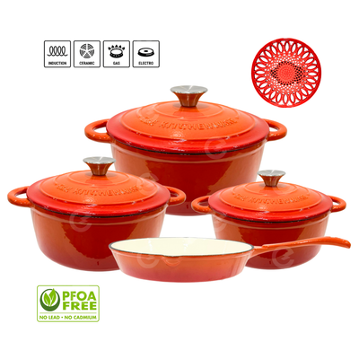 Set de Ollas y Sartén de Hierro Fundido Esmaltado 8pcs