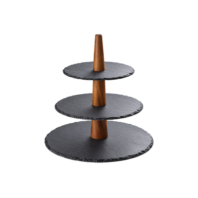 Plato para Pastel de Madera de Acacia y Piedra